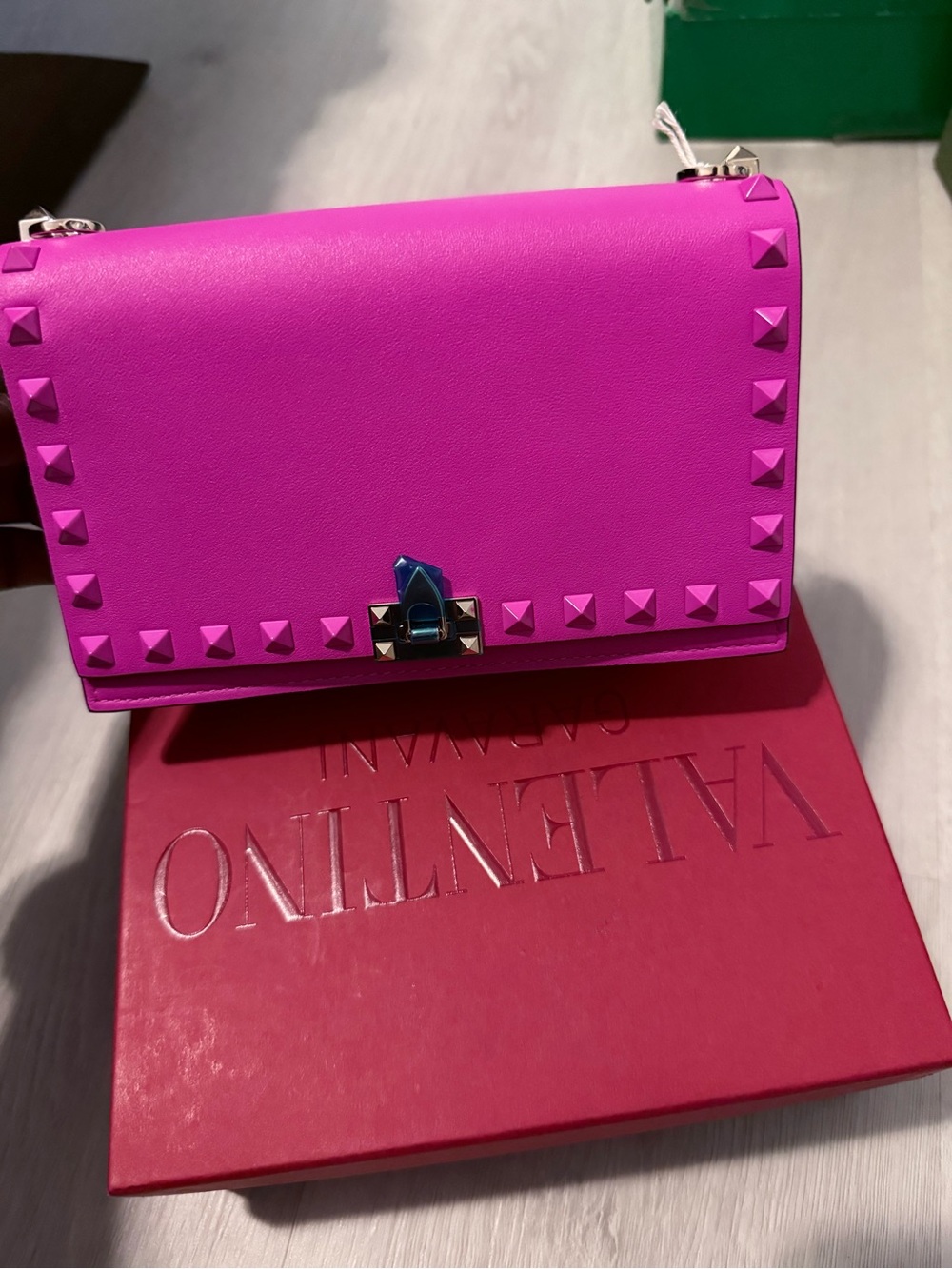 Valentino Garavani Hot Pink Studded Wristlet Clutch - Picture 2 of 3
